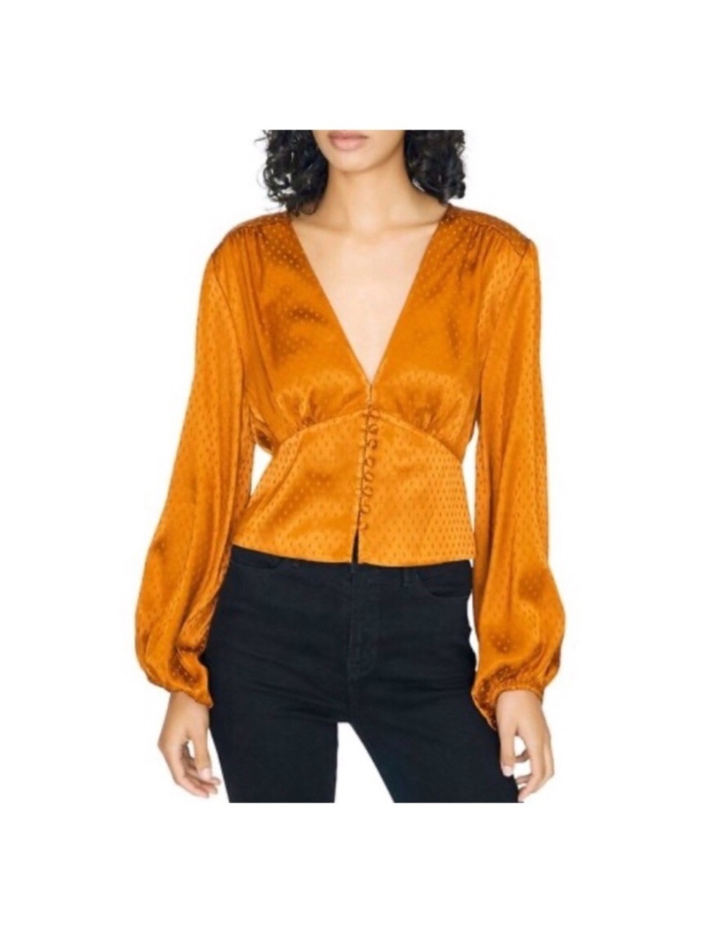 Women's Satin Button-Front V-Neck Blouse